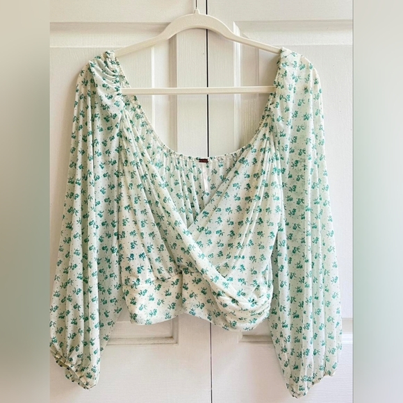 Free People white w green Sweetie Pie Blouse S - Picture 8 of 8